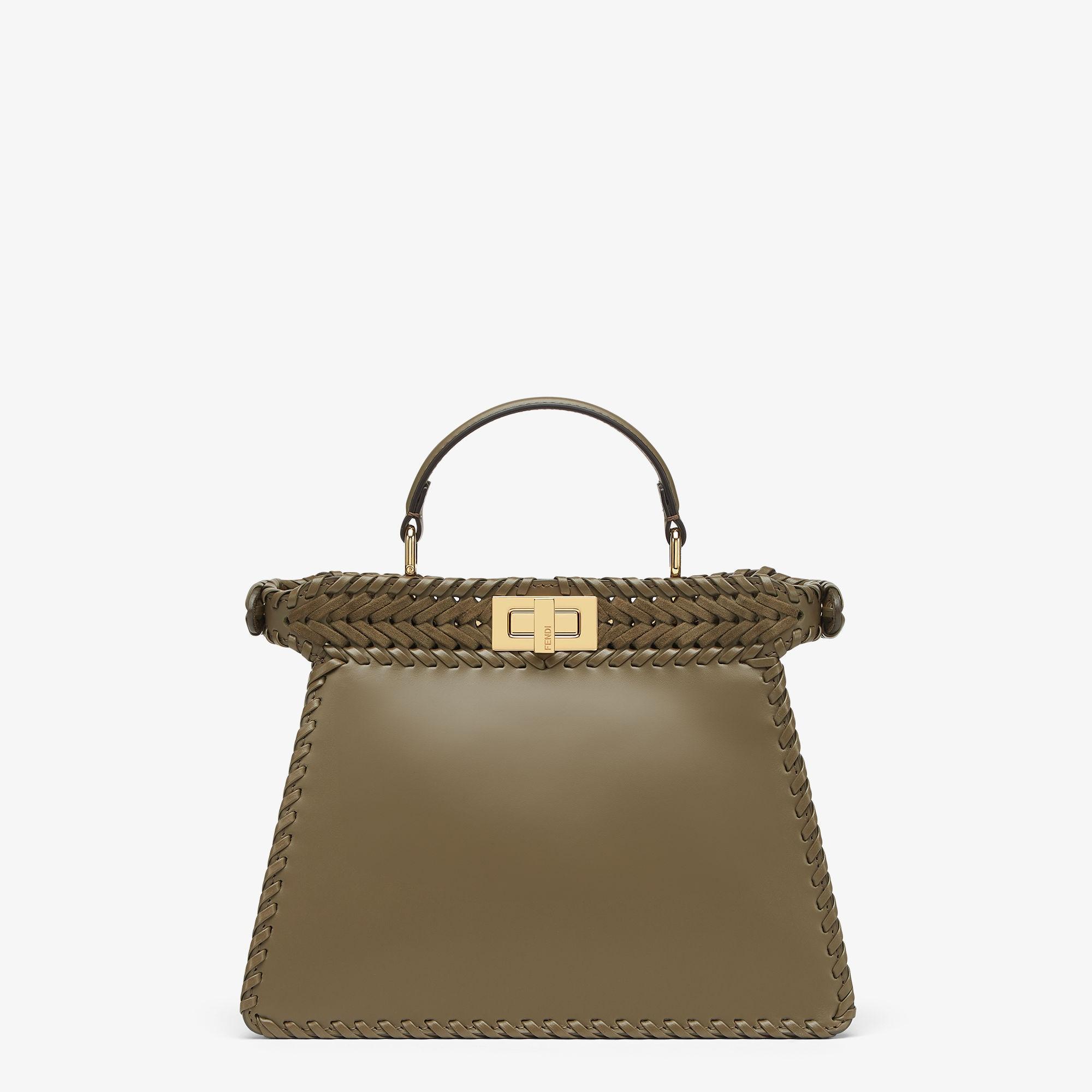 Peekaboo ISeeU SmallGreen leather bag with suede interlacing Product Image