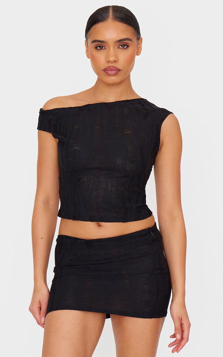 Black Distressed Asymmetric Top Product Image