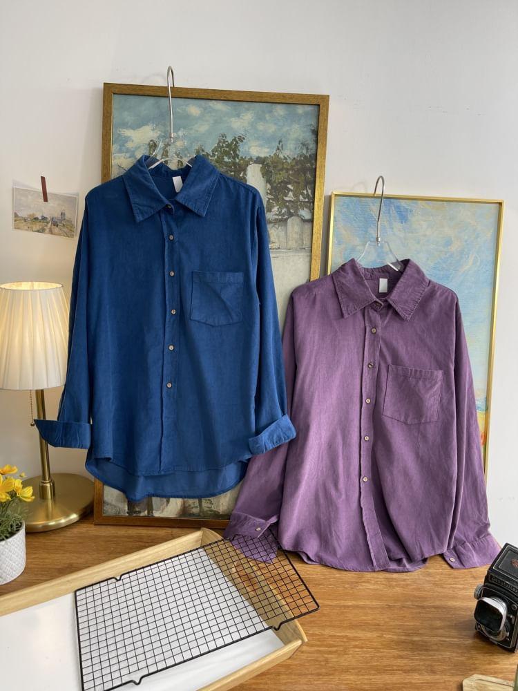 Long-Sleeve Plain Button-Up Shirt Product Image