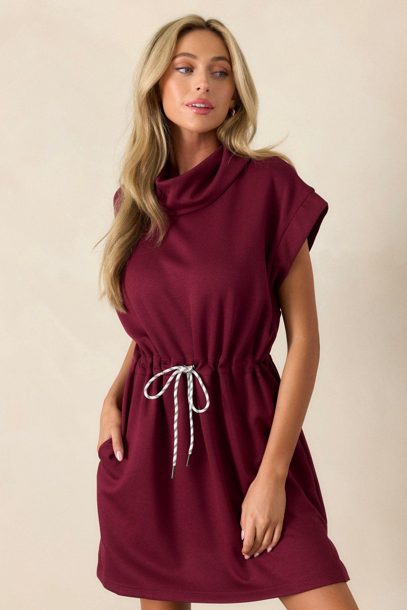 See The End Burgundy Drawstring Mini Dress Product Image