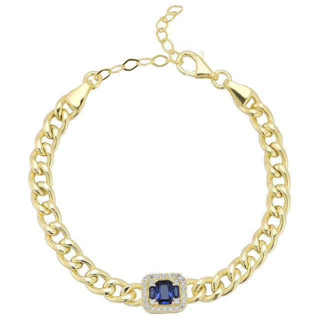 Sunkissed Sterling Cubic Zirconia Curb Chain Bracelet, Womens Gold Tone Blue Product Image