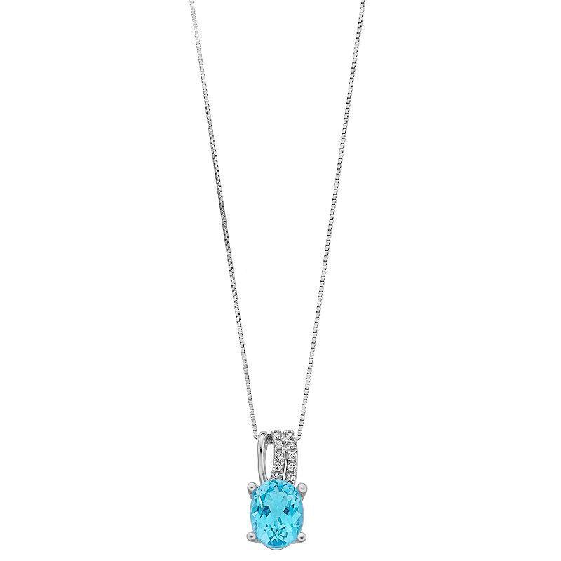 Gemminded 10k White Gold Blue Topaz & Diamond Accent Pendant Necklace, Womens Sterling Product Image