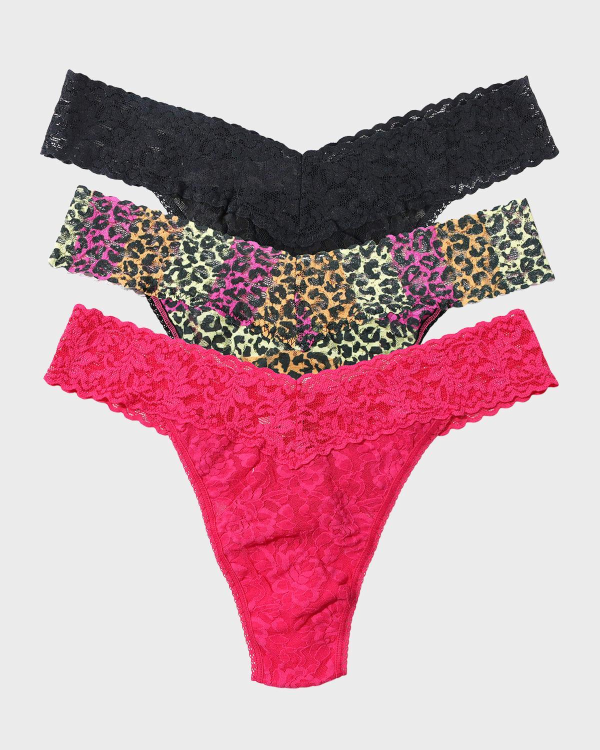 Hanky Panky Three-Pack Lace Original-Rise Thongs  - CHAI BLK LEOPARD Product Image