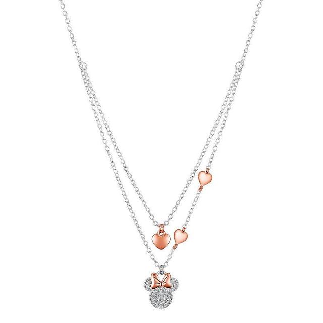 Disneys Minnie Mouse 14k Rose Gold Flash-Plated Two-Tone Crystal Heart Layered Necklace, Womens Multicolor Product Image