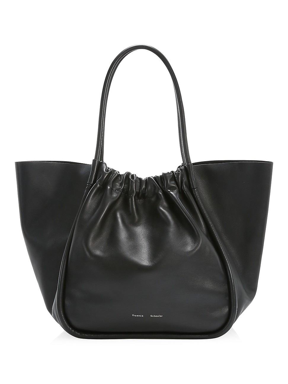 Womens XL Ruched Leather Tote Product Image