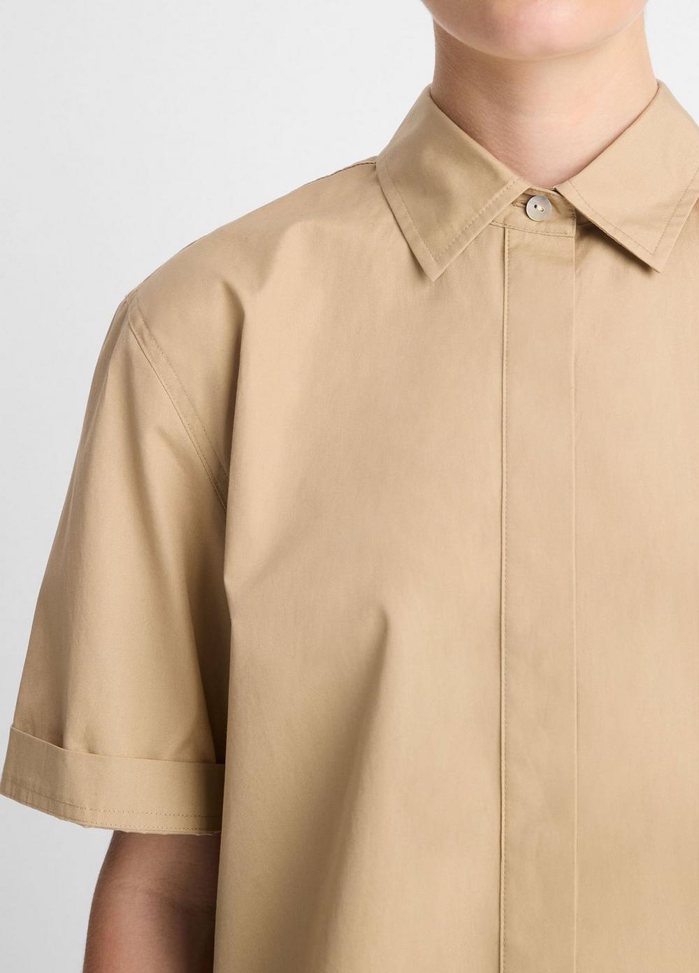 Cotton Short-Sleeve Cropped Shirt Product Image