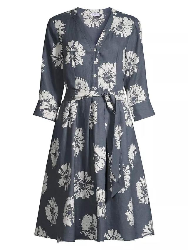 Floral Linen Belted Midi-Dress Product Image