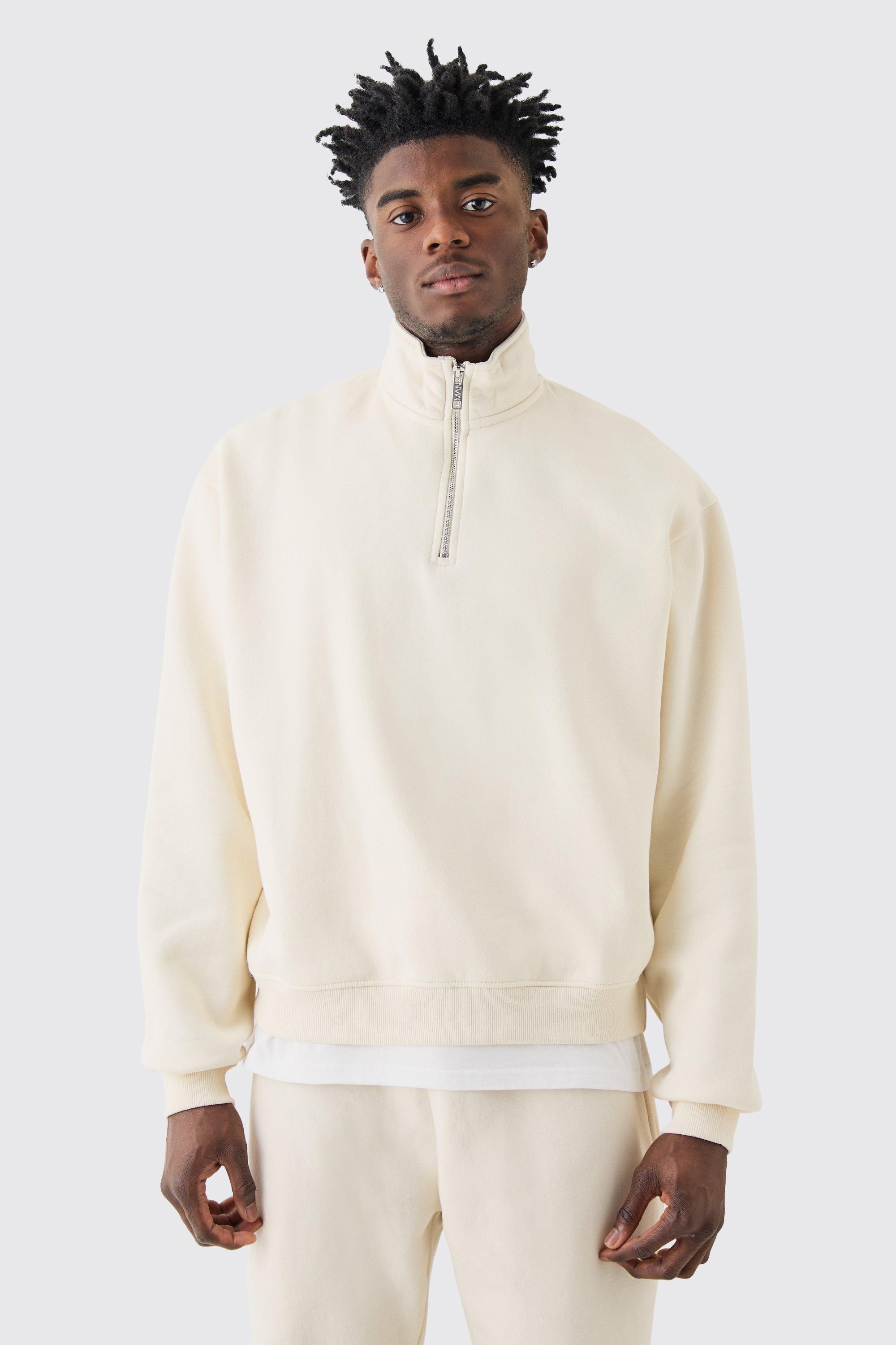 Mens Beige Oversized Boxy 1/4 Zip Sweatshirt, Beige Product Image