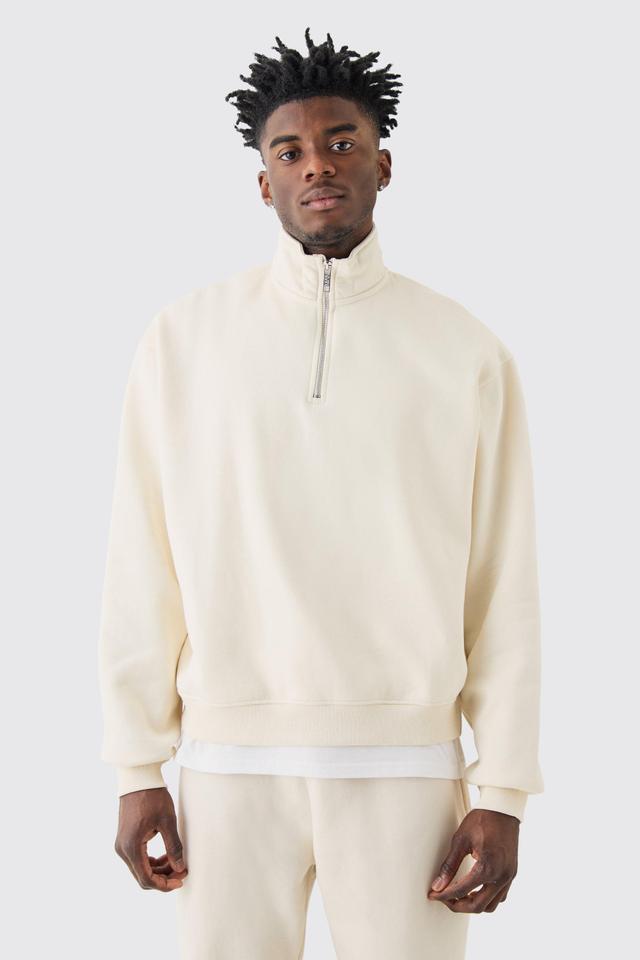 Mens Beige Oversized Boxy 1/4 Zip Sweatshirt, Beige Product Image