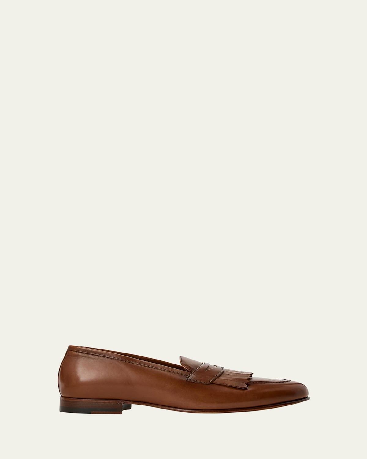 Mens Burnished Leather Tassel Loafers Product Image