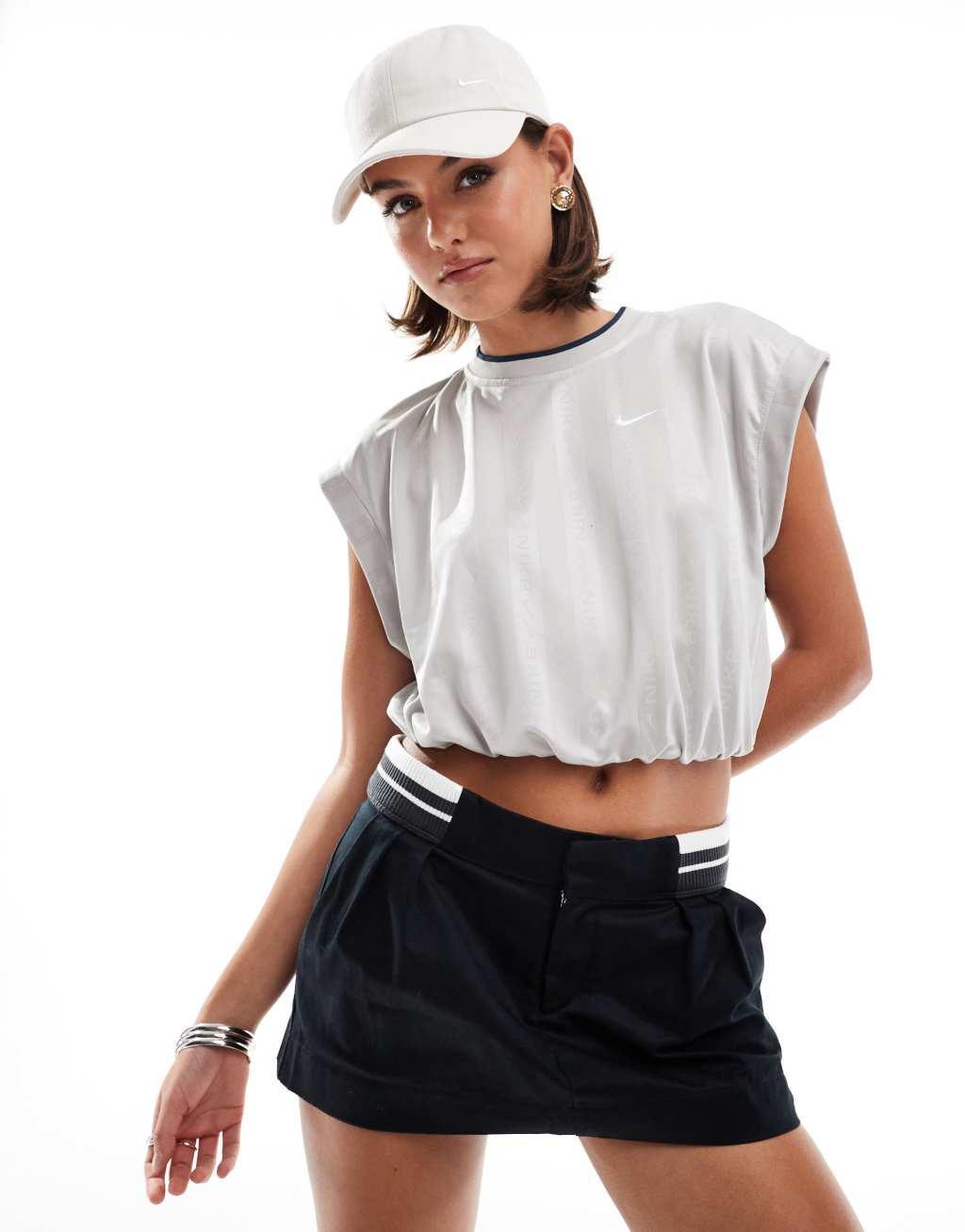 Nike NSW Collection Jacquard cropped jersey top in gray Product Image