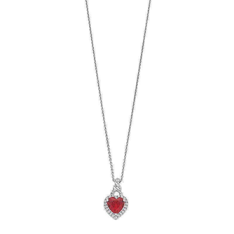 Sterling Silver Lab-Created Ruby & Lab-Created White Sapphire Heart Pendant Necklace, Womens Red Product Image