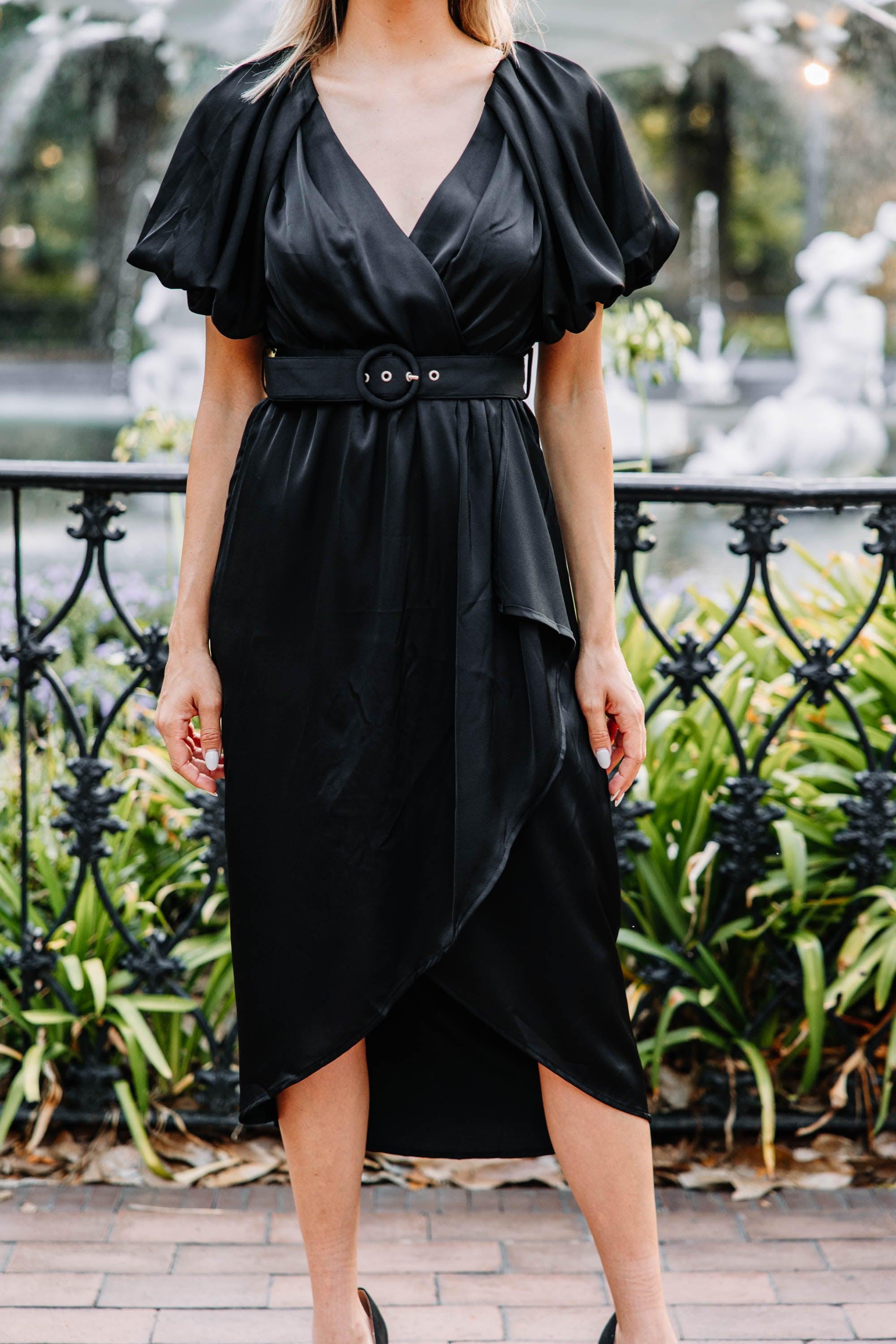 Get What You Want Black Satin Midi Dress Female Product Image