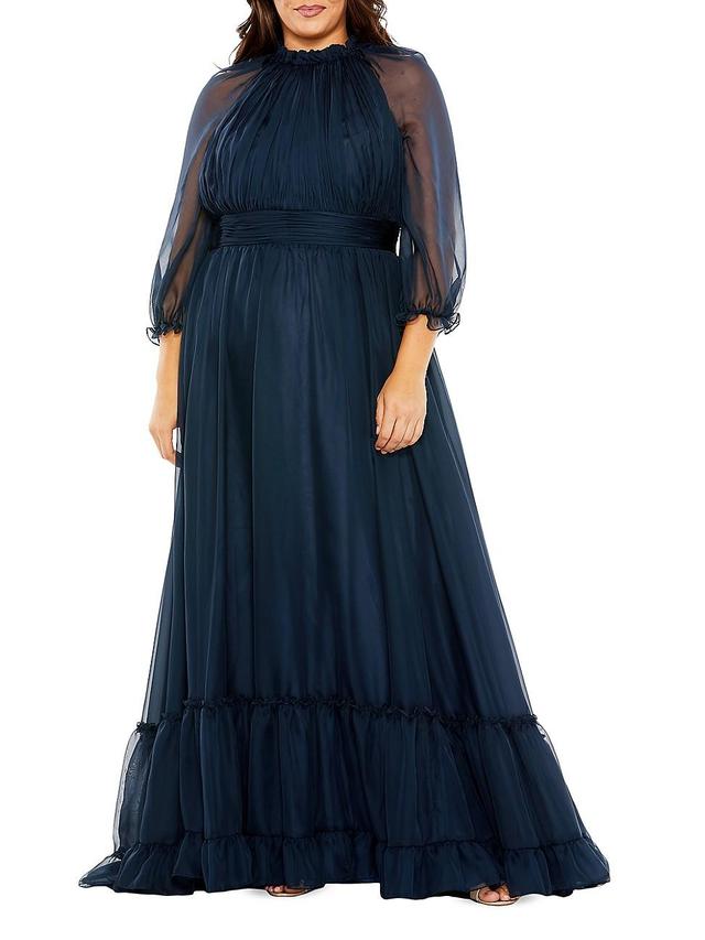 Womens Plus Tiered Tulle A-Line Gown Product Image