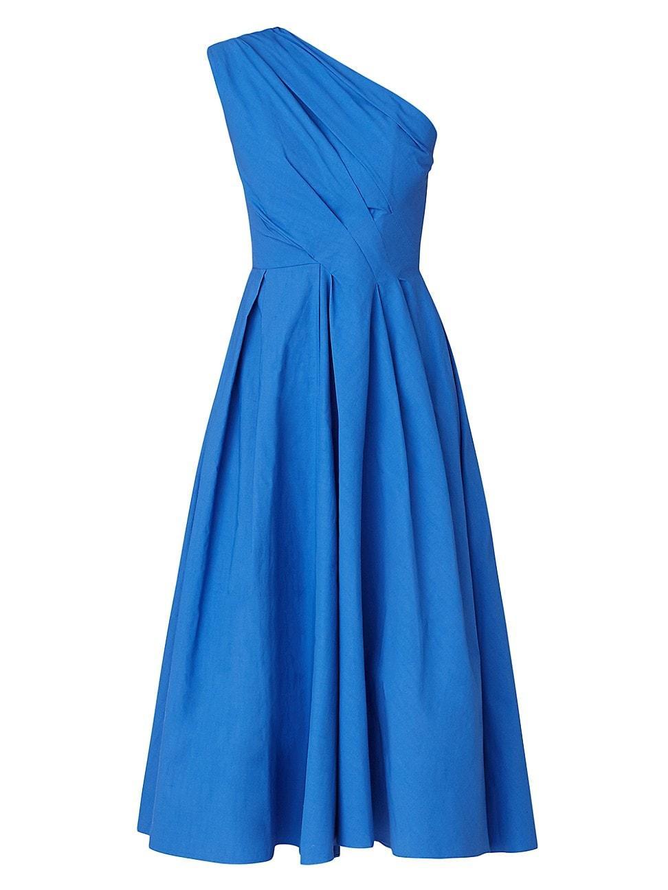 Pleated One-Shoulder Faille Taffeta Midi Dress Product Image