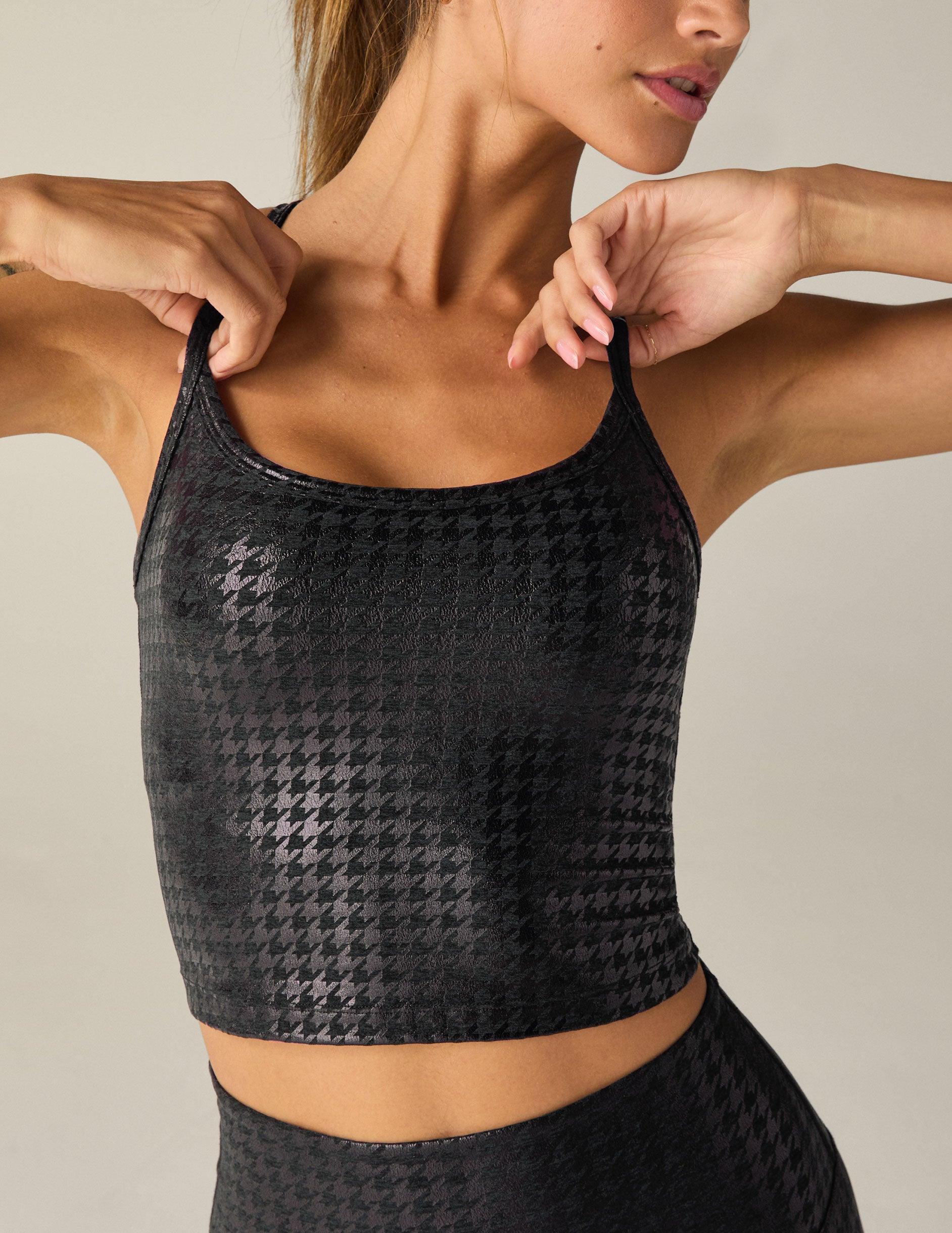 Houndstooth Black Slim Racerback High Cropped Tank Product Image