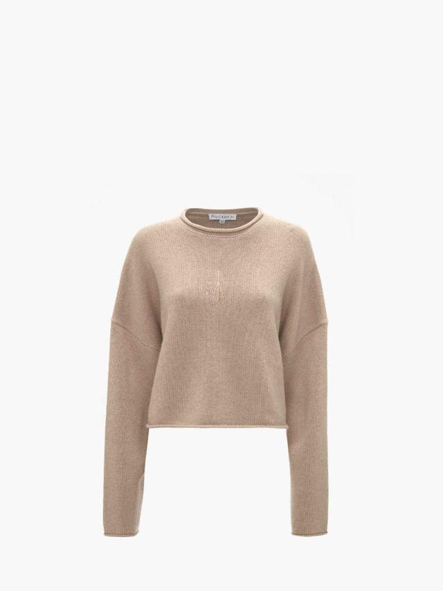 CROPPED JUMPER WITH ANCHOR LOGO EMBROIDERY in neutrals | JW Anderson US  Product Image