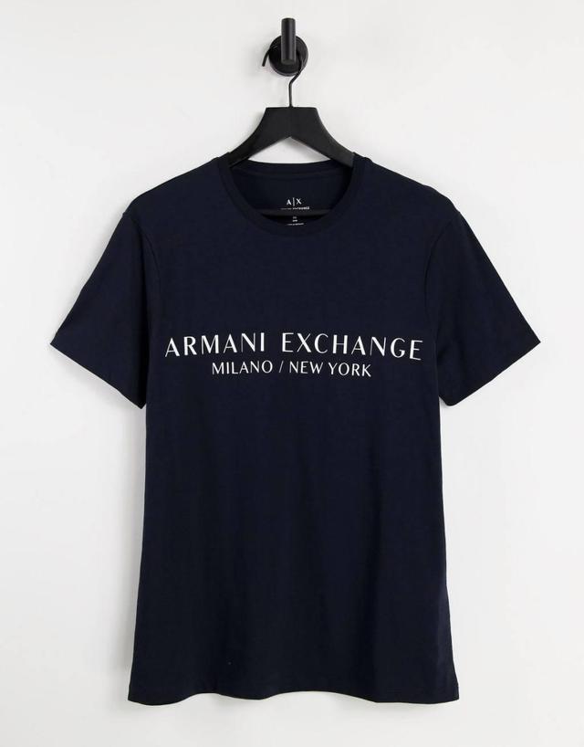 Armani Exchange city text logo T-shirt in navy  Product Image