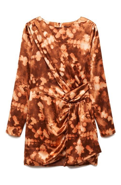 MANGO Tie Dye Long Sleeve Satin Faux Wrap Dress Product Image