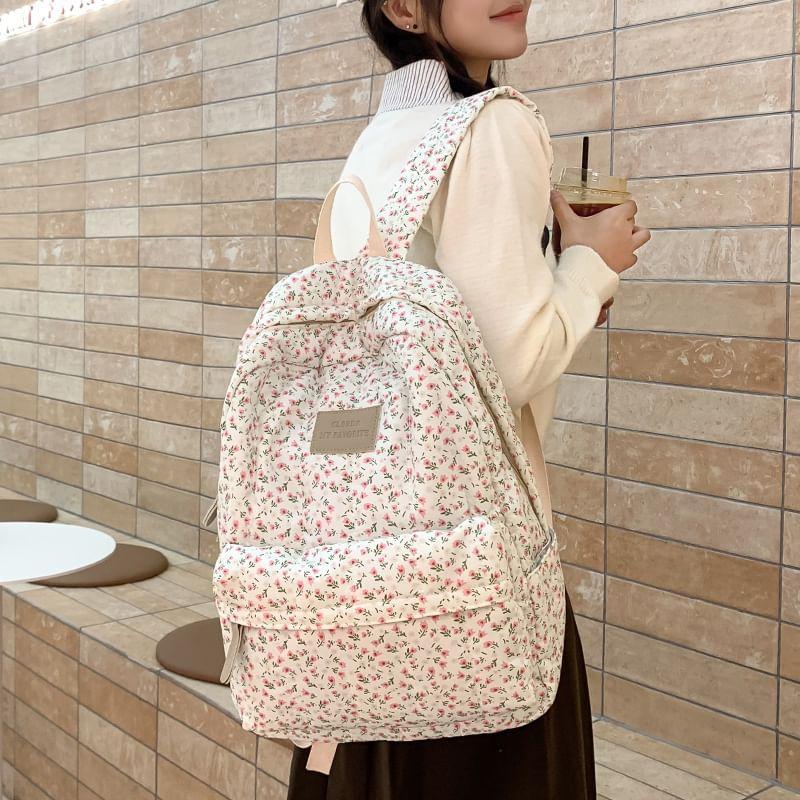 Floral Print Applique Nylon Backpack Product Image