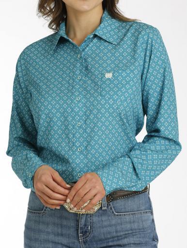 Cinch® Ladies' L/S Teal Geo Print ArenaFlex Button Shirt Product Image