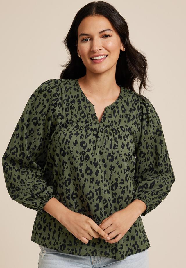 Olive Animal Peasant Blouse Product Image