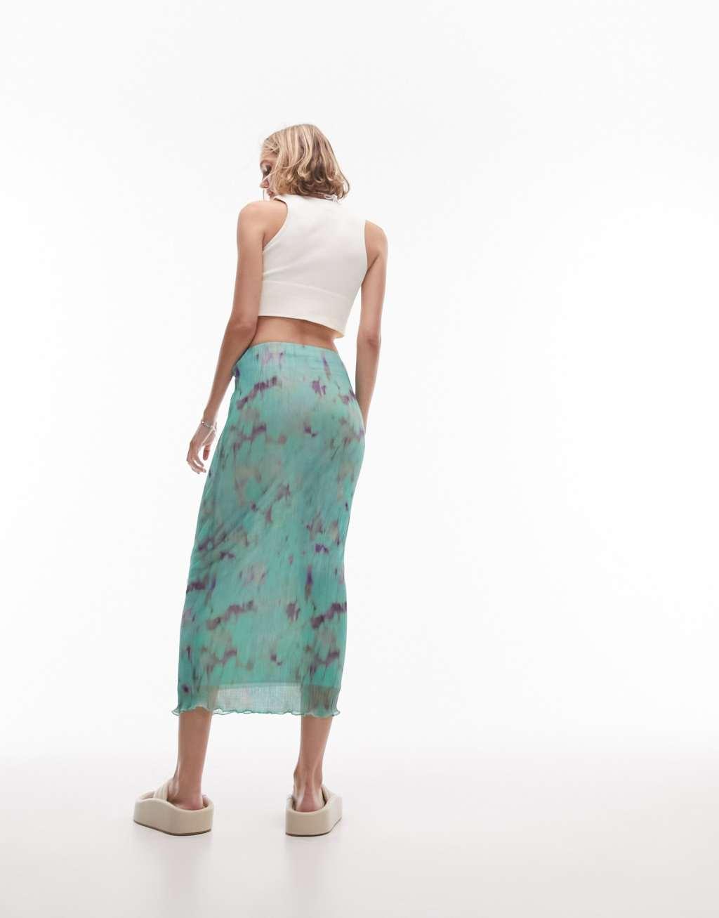 Topshop Petite plisse tiedye print midi skirt Product Image