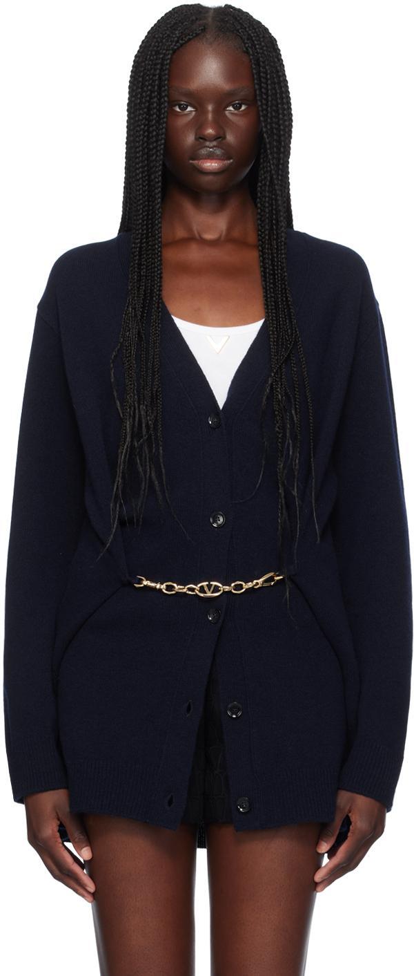 VALENTINO Navy Virgin Wool Cardigan In 598 Navy Product Image