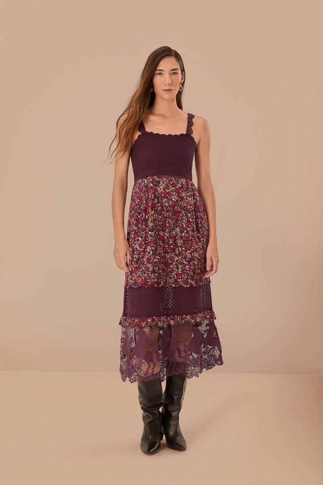 Purple Chelsea Garden Embroidered Lace Midi Dress Product Image