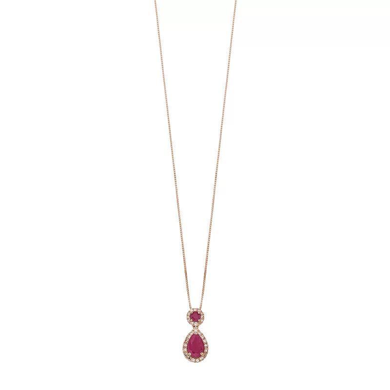 Gemminded 10k Rose Gold 1/6 Carat T.W. Diamond & Ruby Teardrop Pendant Necklace, Womens Pink Product Image