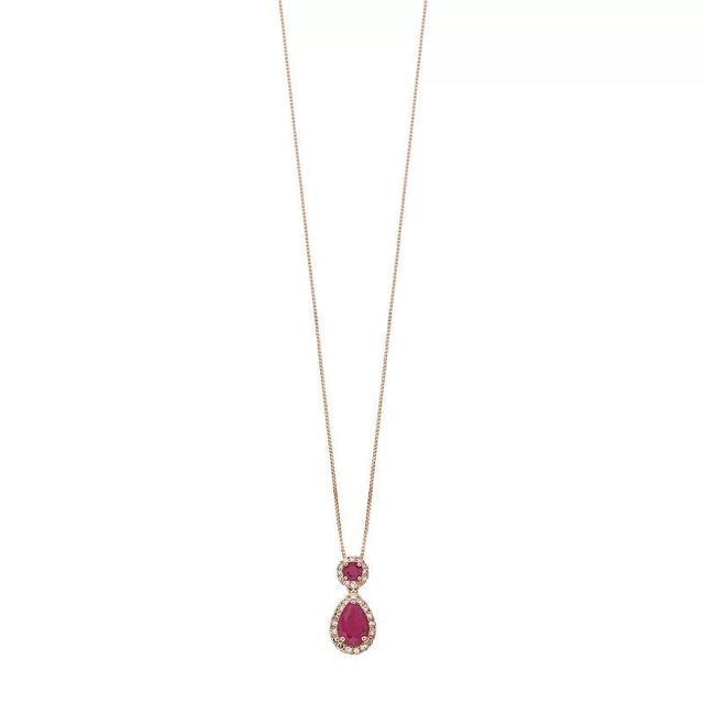 Gemminded 10k Rose Gold 1/6 Carat T.W. Diamond & Ruby Teardrop Pendant Necklace, Womens Pink Product Image