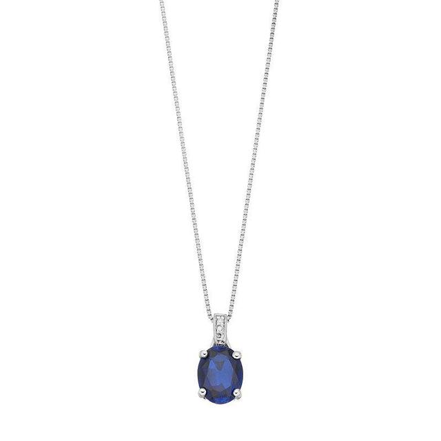 Gemminded Sterling Silver Lab-Created Sapphire & Diamond Accent Oval Pendant Necklace, Womens Product Image