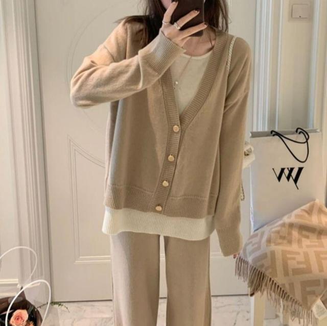 V-Neck Plain Cardigan Product Image