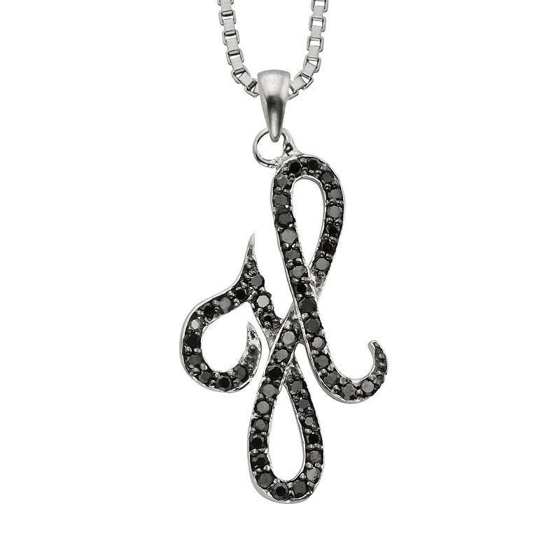 Jewelexcess Sterling Silver 1/4-ct. T.W. Black Diamond Initial Pendant, Womens Product Image