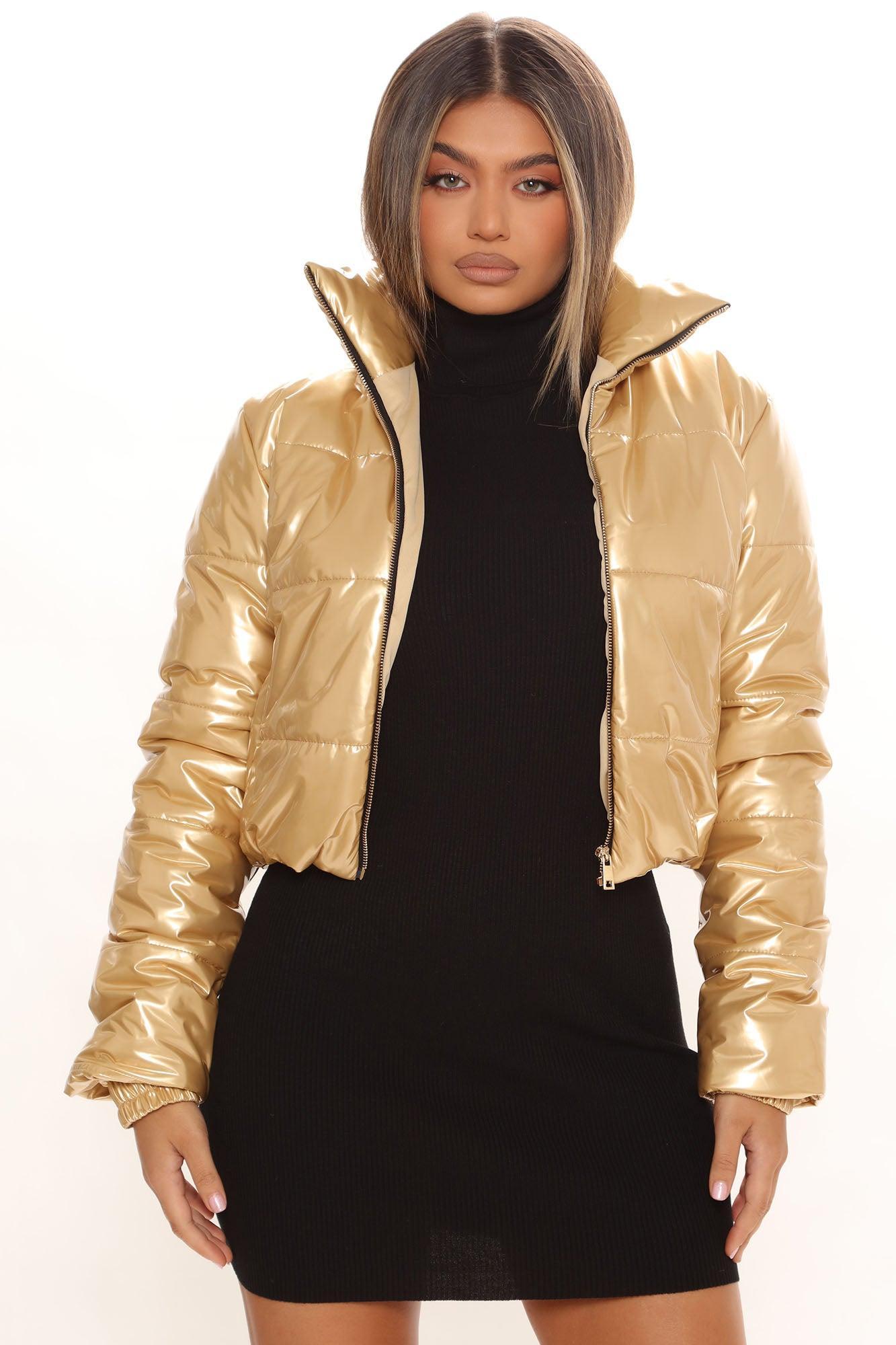 Keep Up With Me Puffer Jacket - Gold Product Image