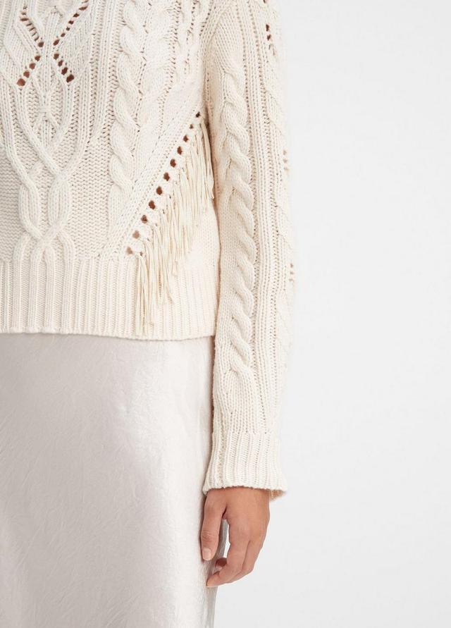 Fringe Merino Wool-Cashmere Cable Sweater Product Image