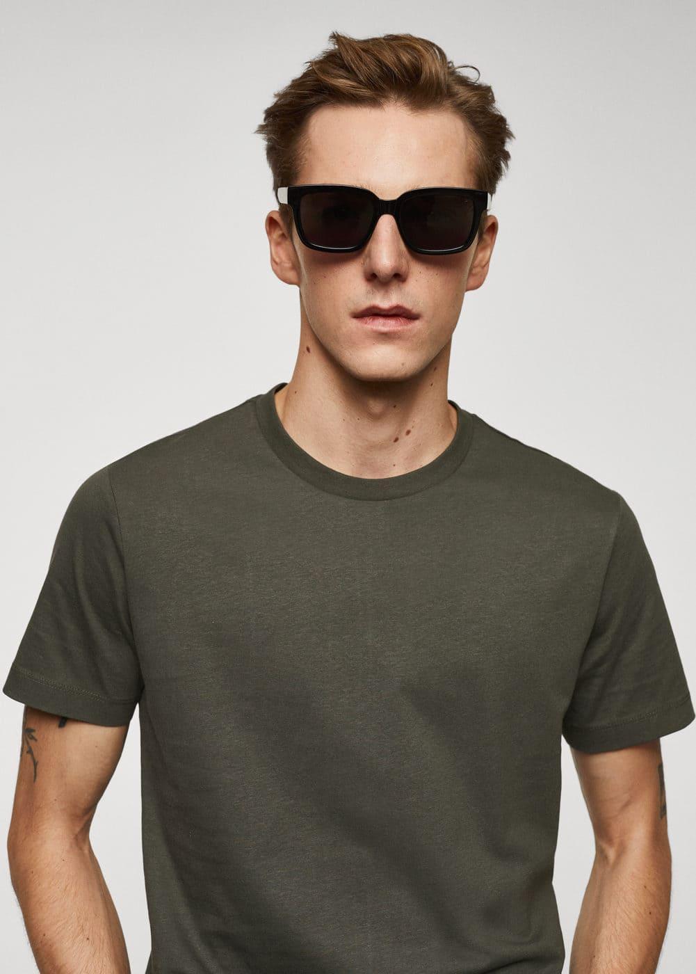 MANGO MAN - Essential cotton-blend T-shirt olive greenMen Product Image