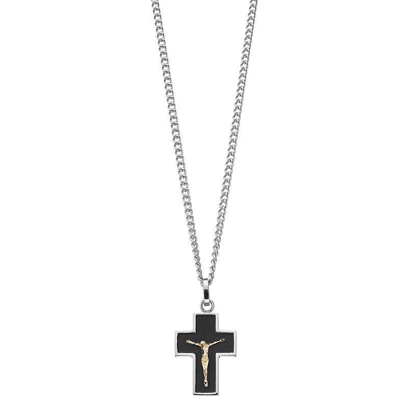 Mens Kristen Kesho 14k Gold & Stainless Steel Enameled Crucifix Necklace Product Image