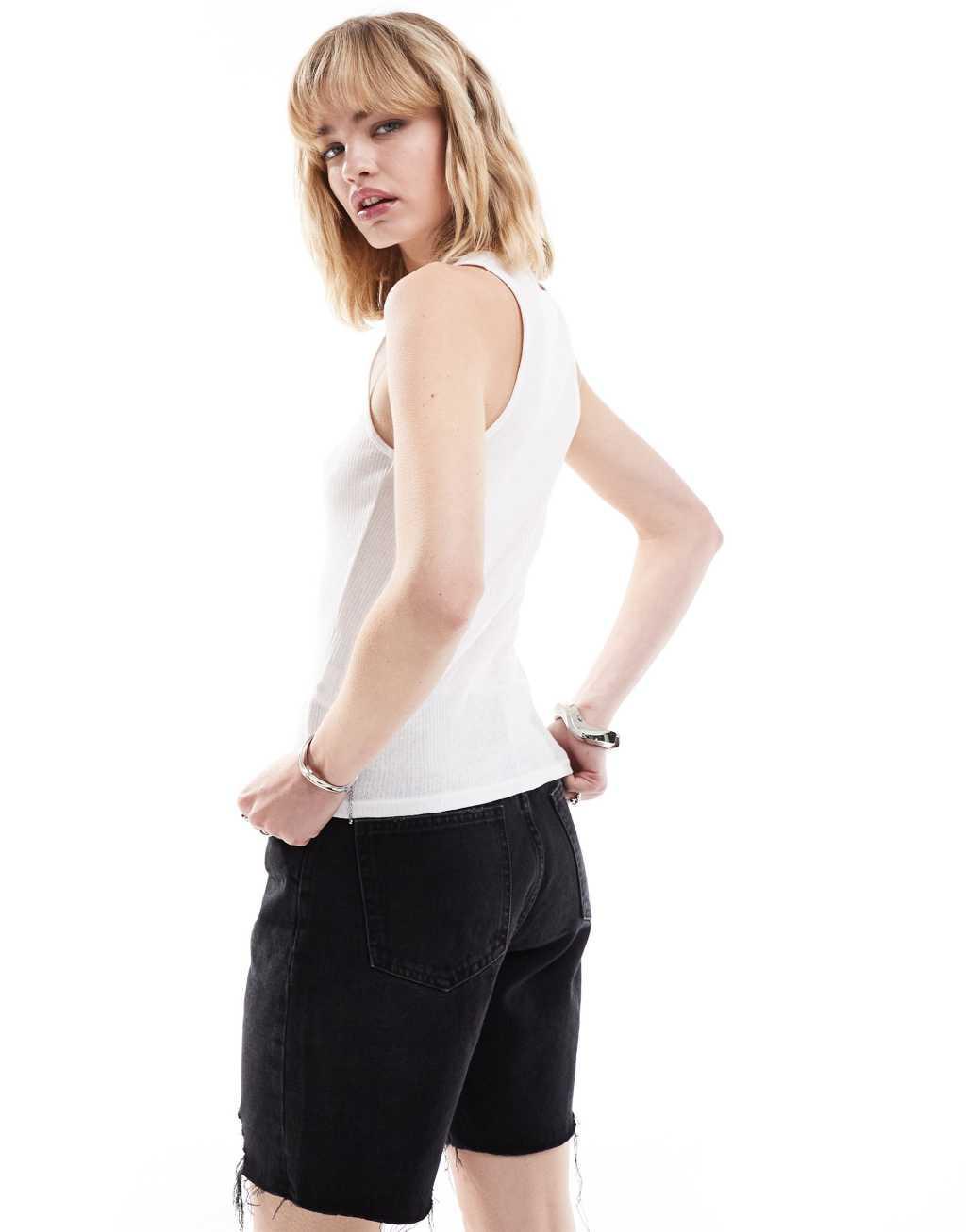 Weekday Ruby semi-sheer tank top in white Product Image