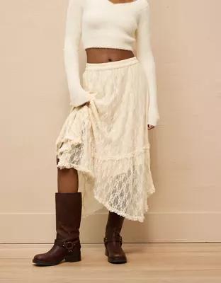 AE High-Waisted Handkerchief Hem Lace Maxi Skirt product image