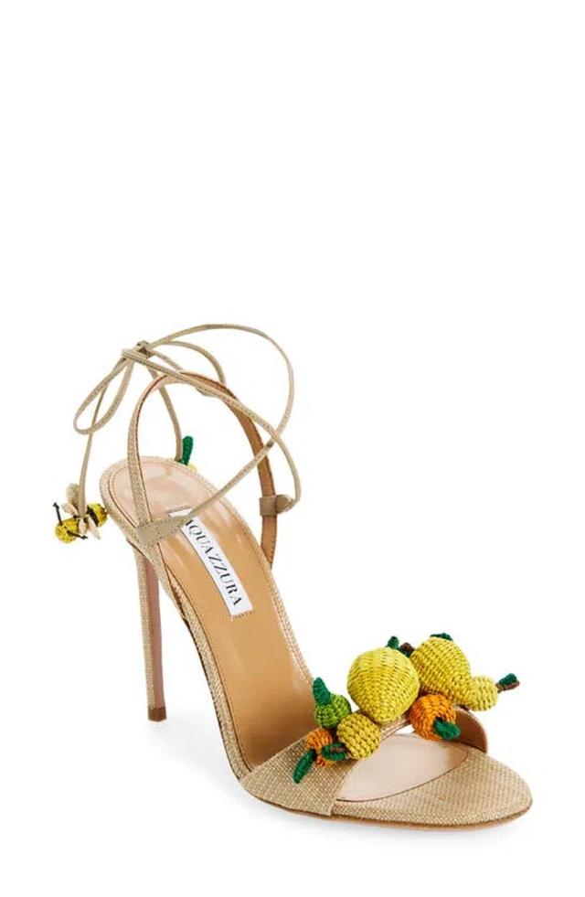 AQUAZZURA Citrus Punch Embellished Raffia Sandals In Lino Product Image