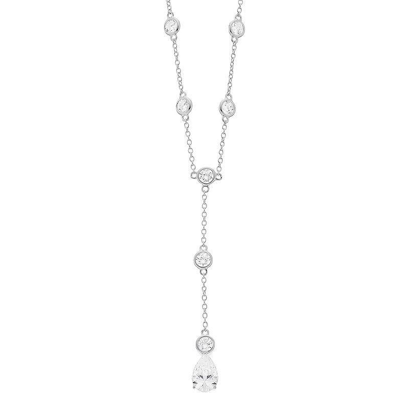 Rosabella Sterling Silver & Cubic Zirconia Teardrop Y Necklace, Womens Product Image