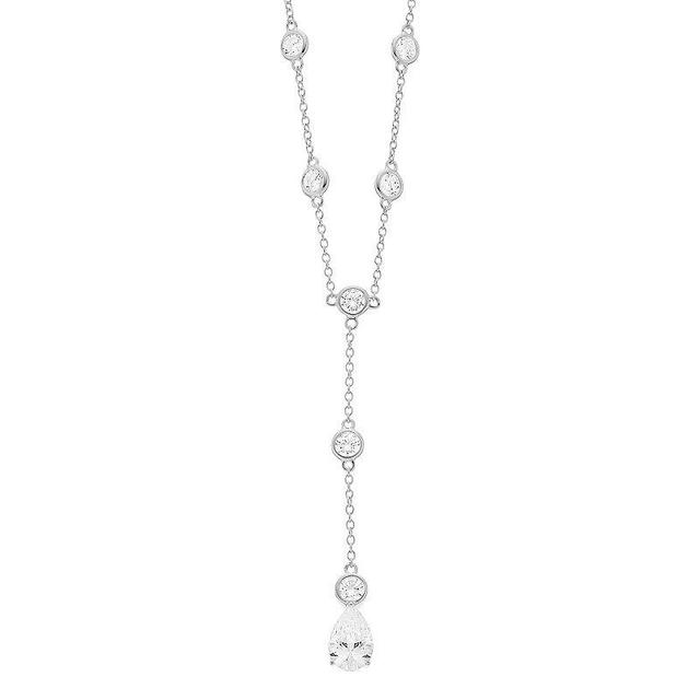 Rosabella Sterling Silver & Cubic Zirconia Teardrop Y Necklace, Womens White Product Image