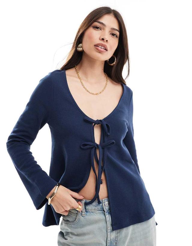 ASOS DESIGN tie front cardigan in navy Product Image