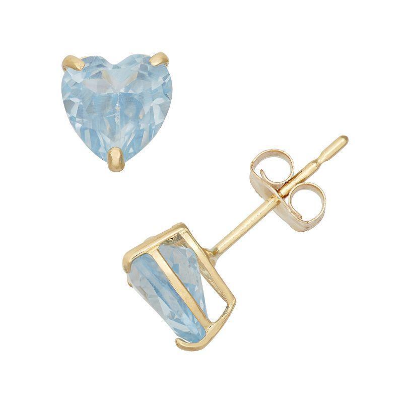 Designs by Gioelli Lab-Created Aquamarine 10k Gold Heart Stud Earrings, Womens, Blue Product Image