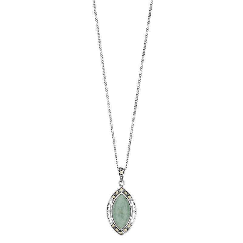 Tori Hill Sterling Silver Jade & Marcasite Marquise Pendant, Womens Product Image