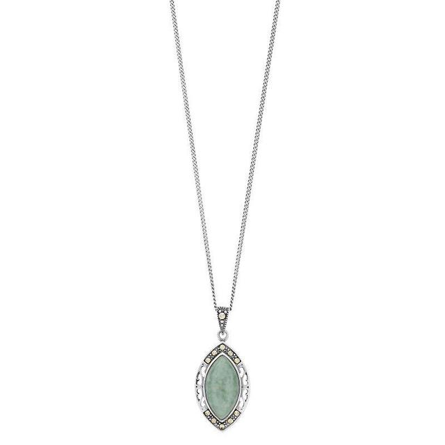 Tori Hill Sterling Silver Jade & Marcasite Marquise Pendant, Womens Product Image