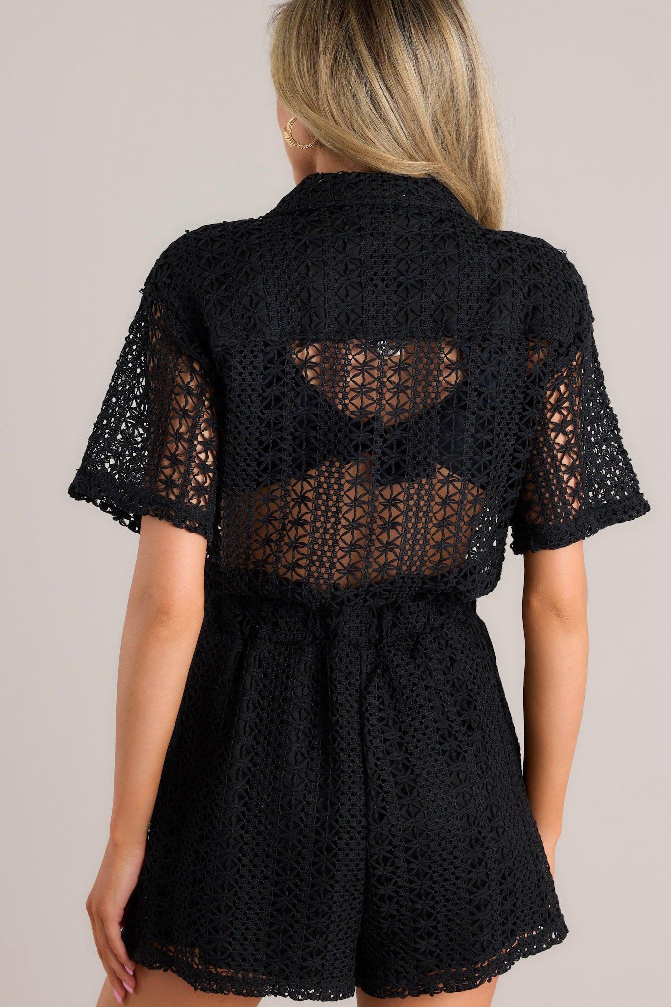 Barefoot On The Beach Black Open Knit Cover Up Romper Product Image