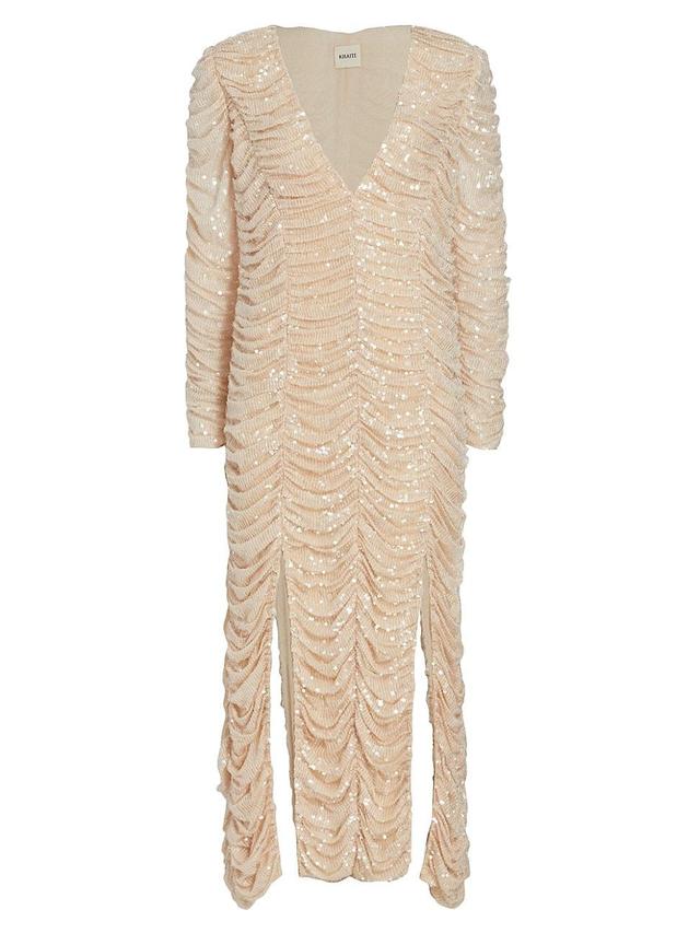 Womens Lana Ruched Sequin Midi-Dress Product Image