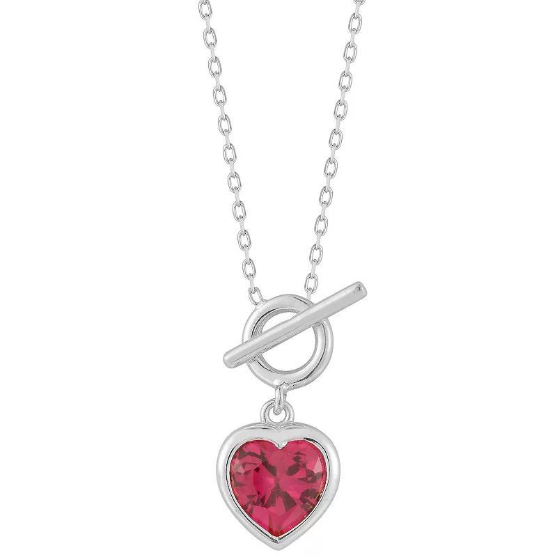 Sunkissed Sterling Cubic Zirconia Heart Toggle Necklace, Womens Silver Tone Red Product Image